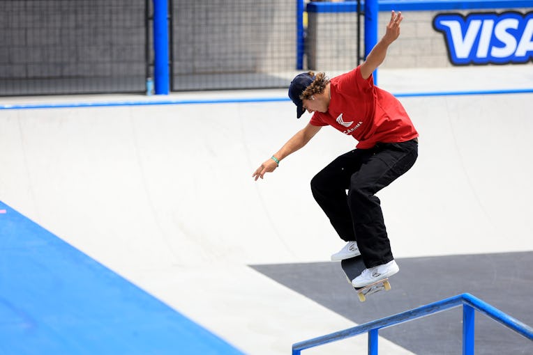 VENTURA, CALIFORNIA - JULY 23: Jagger Eaton competes in the Men's Skateboard Street Final during the...
