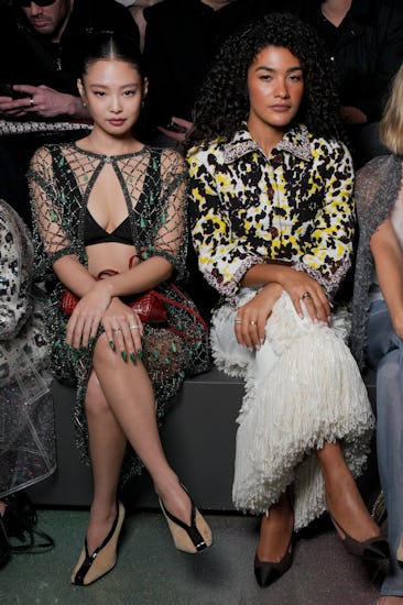 Jennie Kim and Olivia Dean at the Chanel fashion show as part of Paris Fashion Week Fall 2026 held a...
