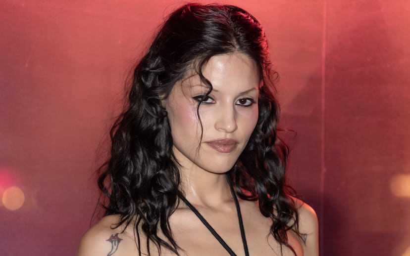 NEW YORK, NEW YORK - FEBRUARY 06: Musician/model Gabbriette is seen arriving to the YSL Beauty Candy...