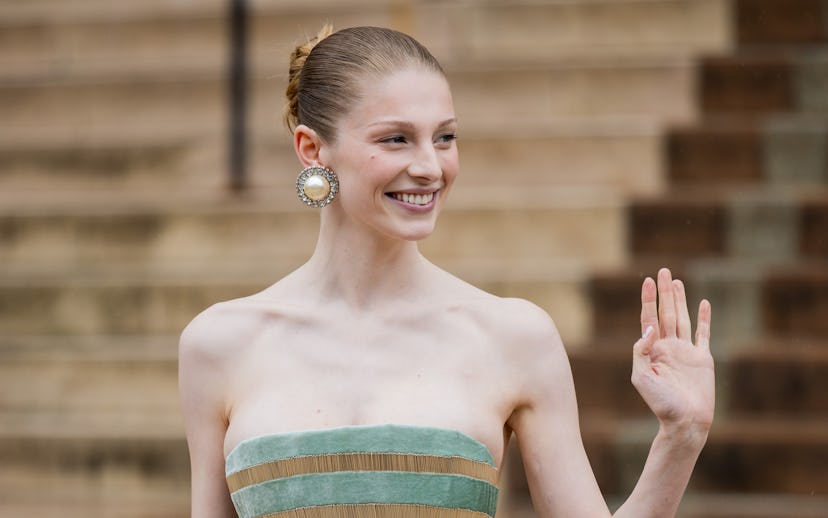 PARIS, FRANCE - JULY 07: Hunter Schafer is seen outside Schiaparelli during the   Haute Couture Fall...